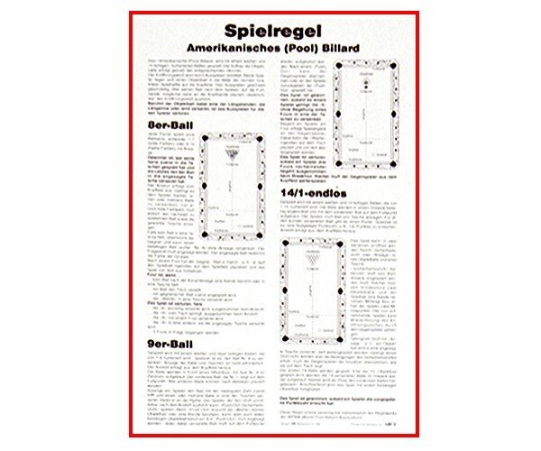 Spielregel Poolbillard auf Karton mit Aufhängung